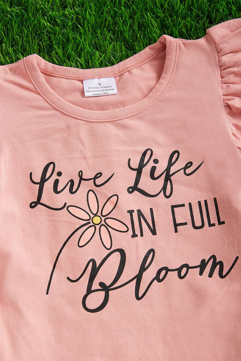 Pink "Live life in full bloom" Angel sleeve top