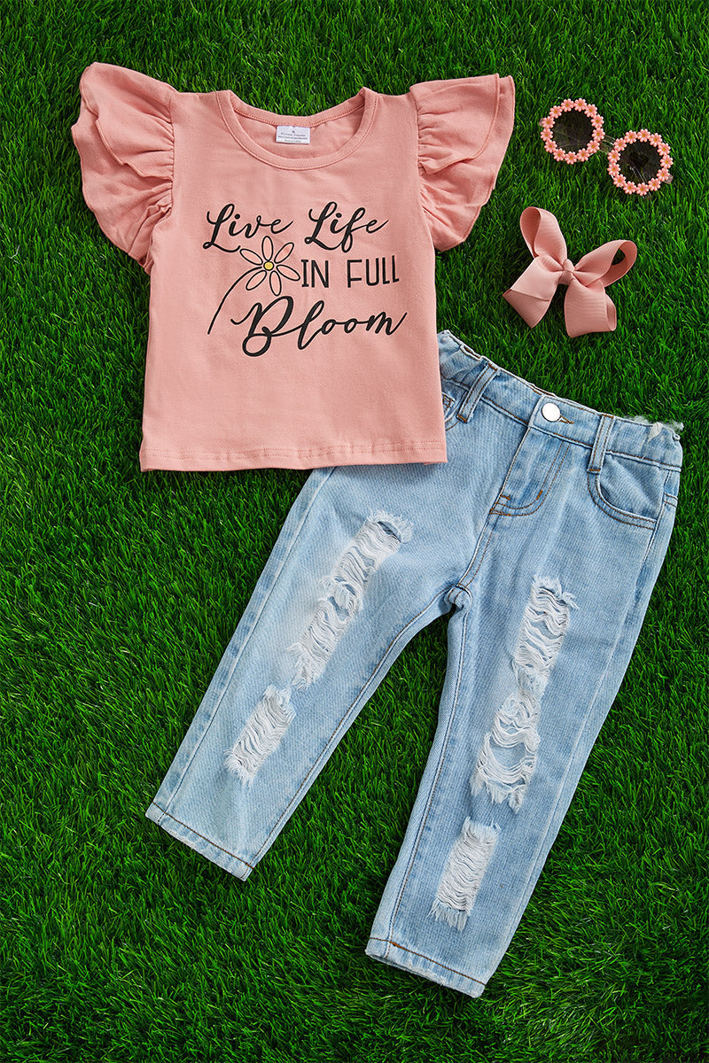 Pink "Live life in full bloom" Angel sleeve top
