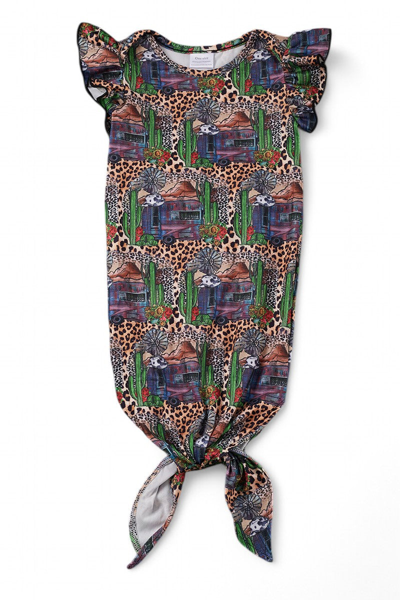Cute Western printed girls baby gown.