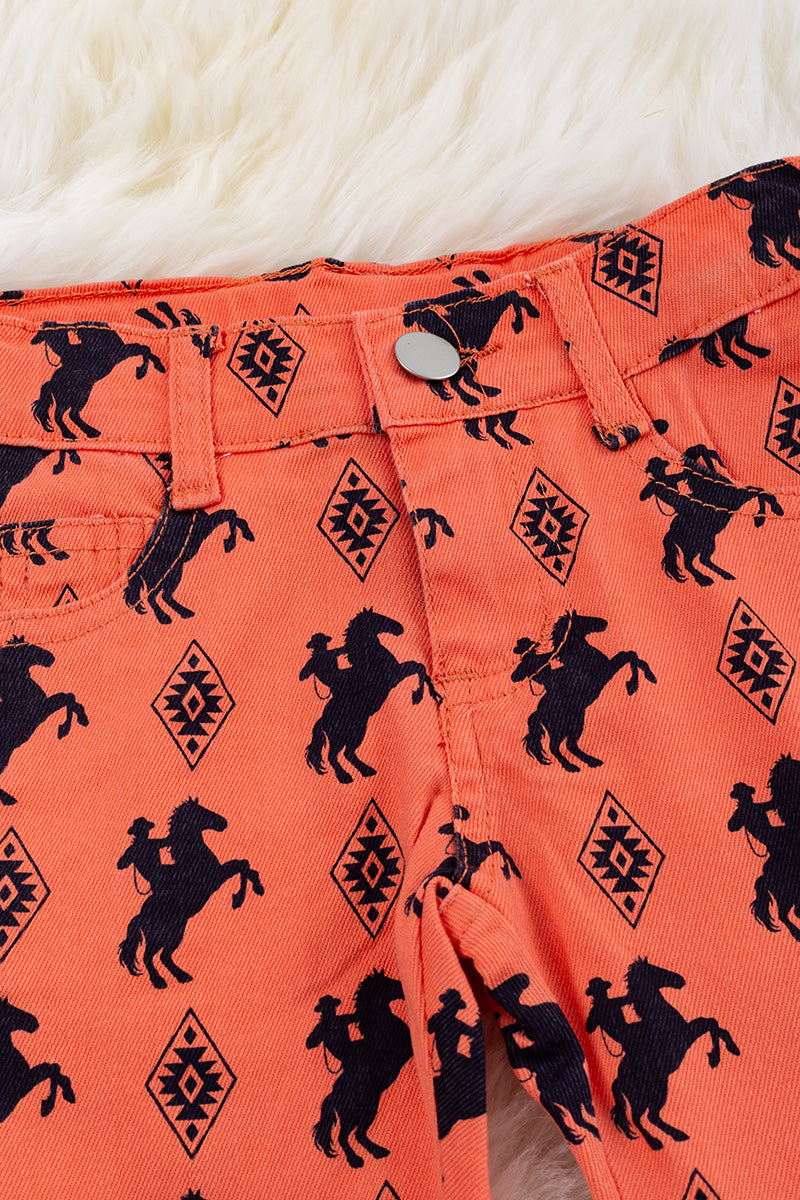 Multi-printed striped bootcut pants.