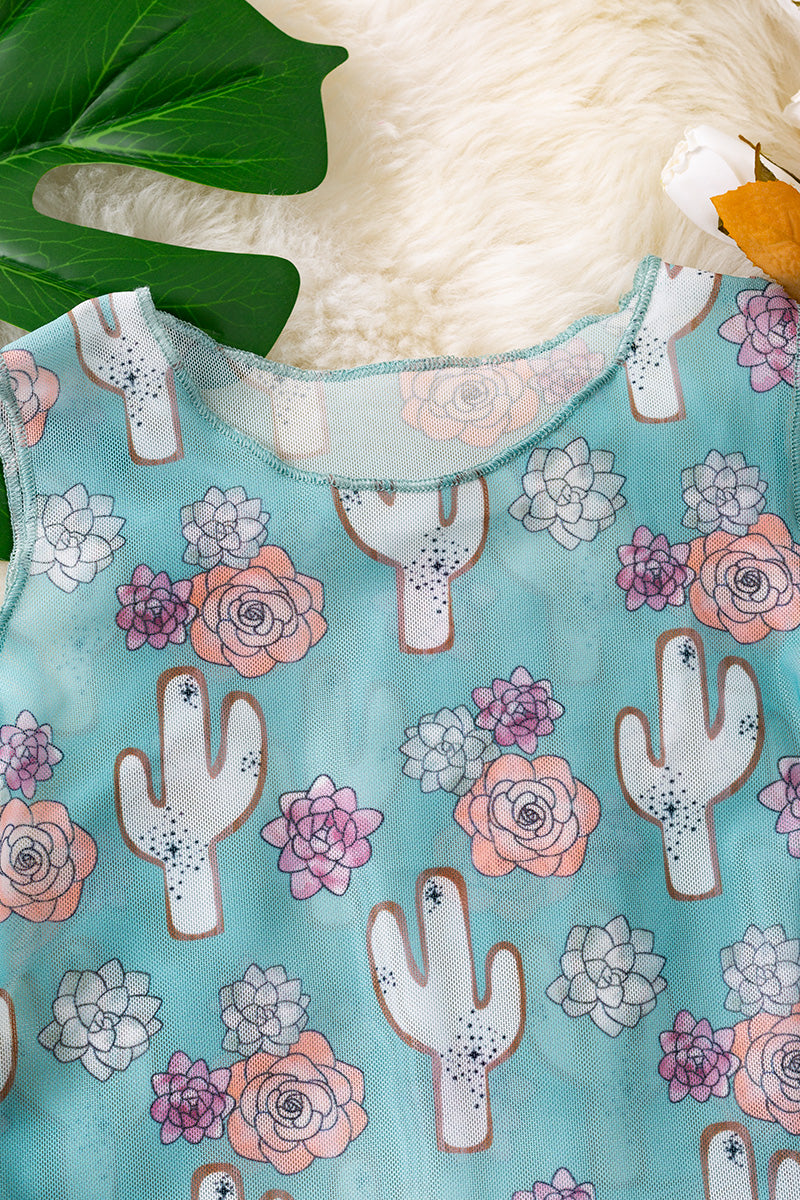 Cactus printed sheer tank top