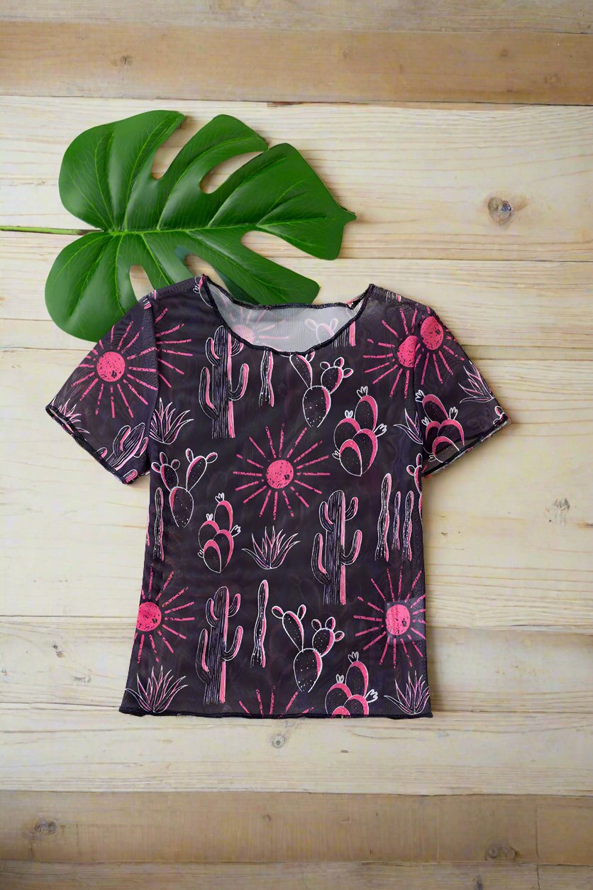 Black dessert sunset sheer top