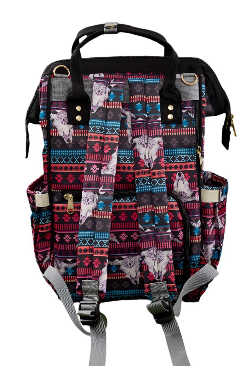 Bull skull printed diaper bag.
