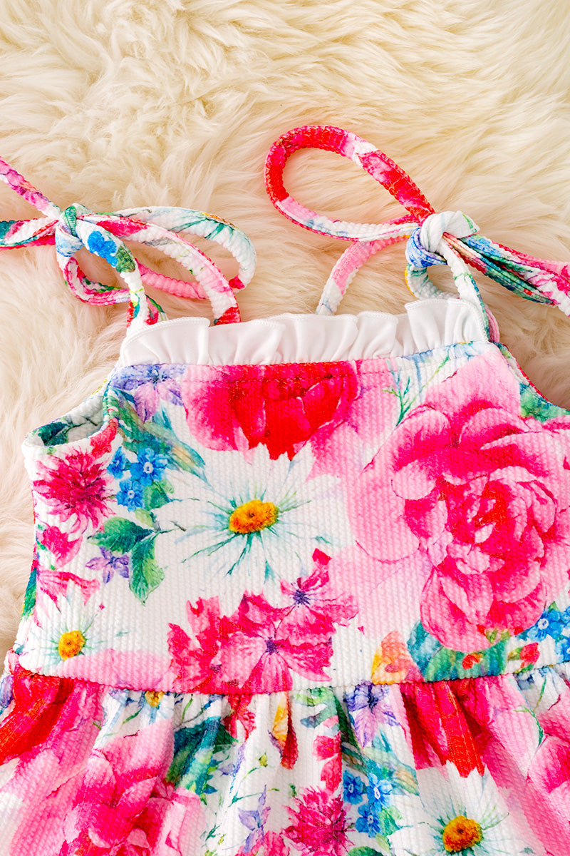 Peony & Daisy Printed Dress w/ Lace Detail