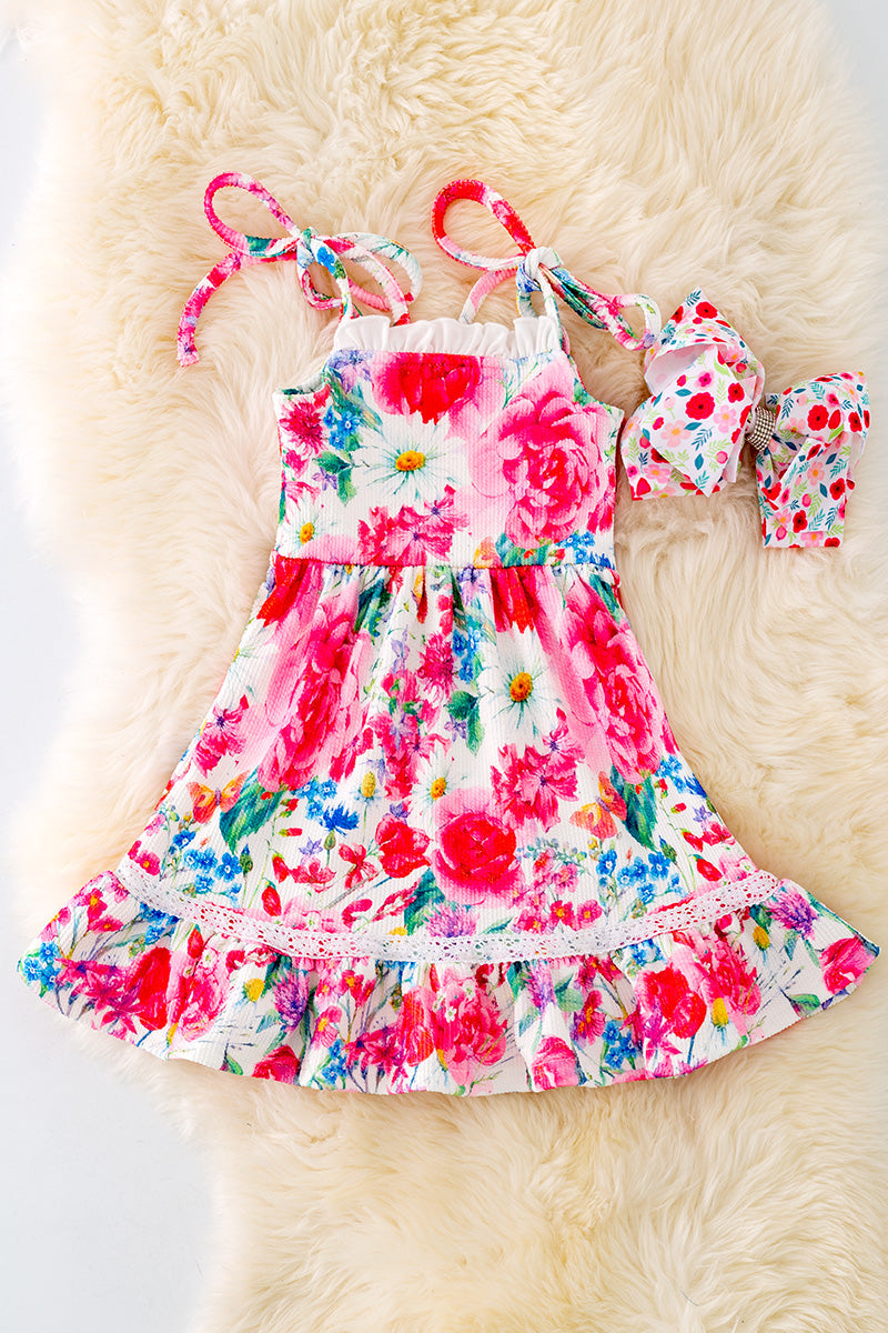 Peony & Daisy Printed Dress w/ Lace Detail
