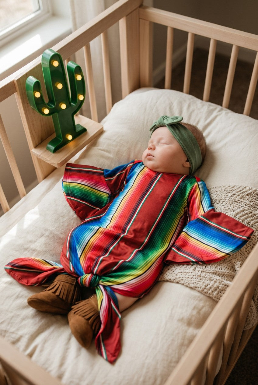 MAROON SERAPE PRINTED BABY GOWN WITH BELL SLEVES. PJG651522033-ONE SIZE