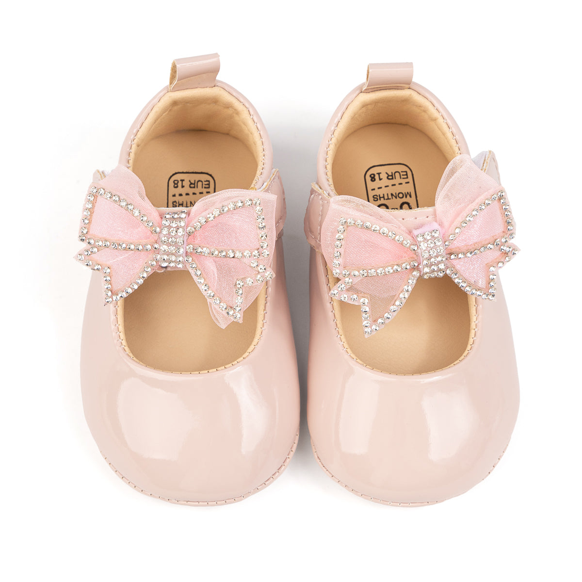 Front bow with rhinestones baby shoes. (Pink) CG5366