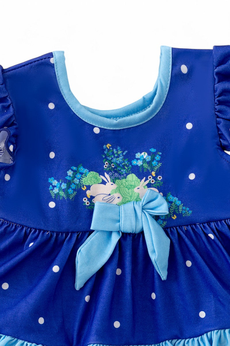 Royal blue Easter bunny printed girls baby onesie.