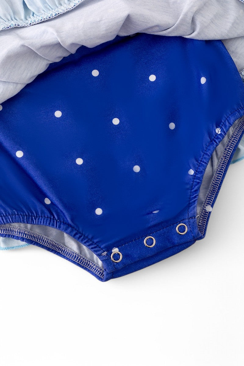 Royal blue Easter bunny printed girls baby onesie.