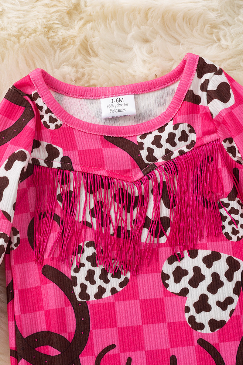 Checkered, heart & horse shoe printed baby onesie. (Western)