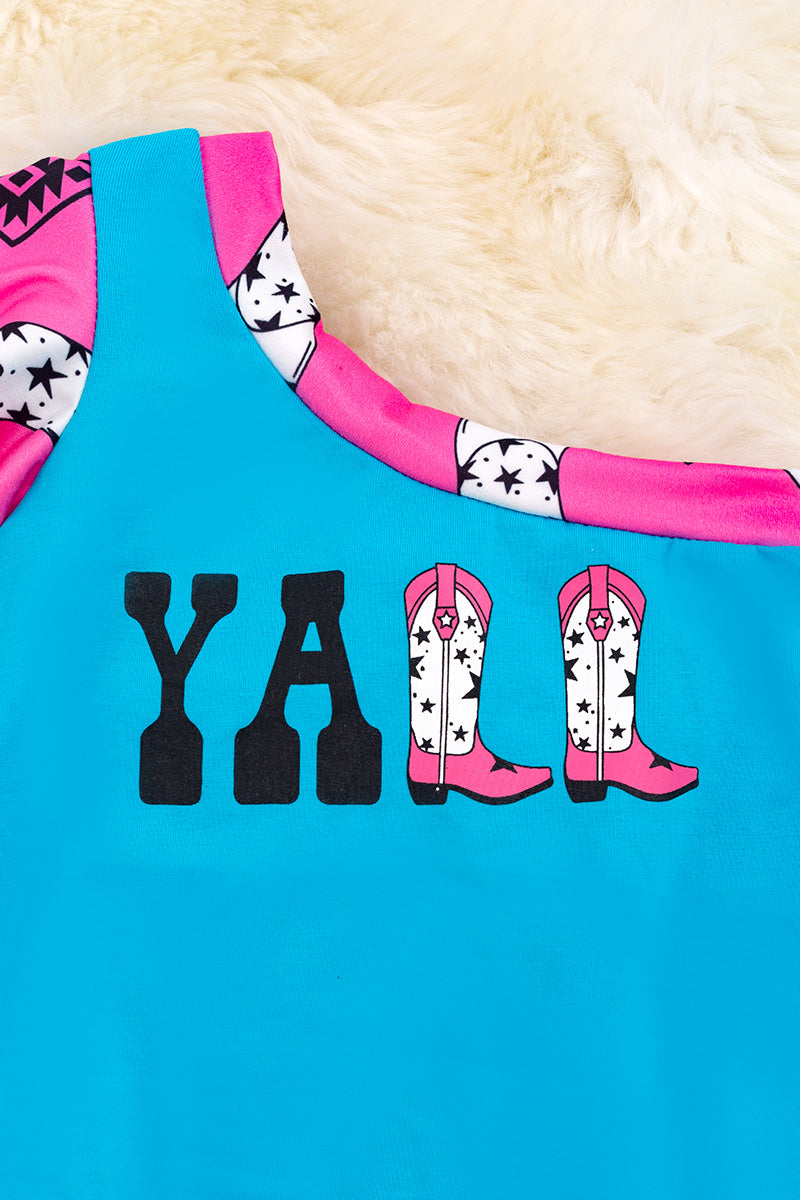 Yall cold shoulder western baby onesie.