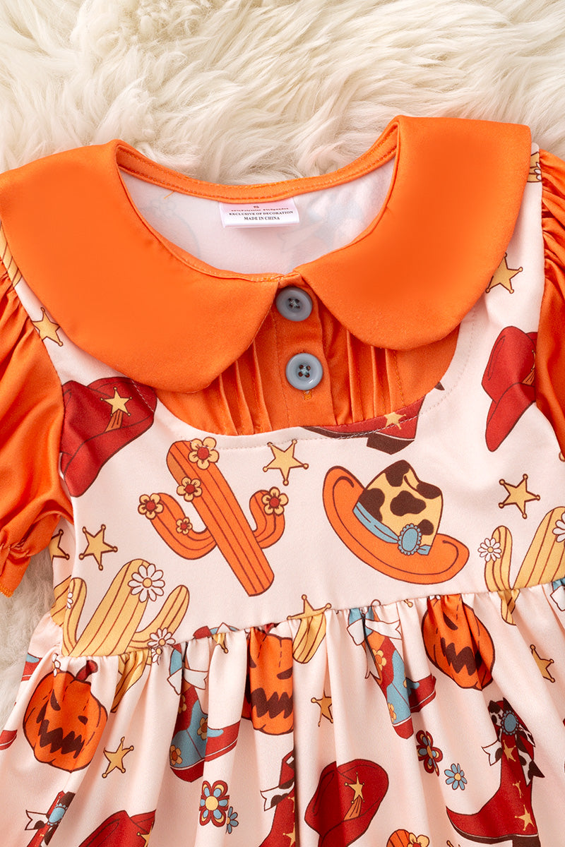 Halloween pumpkin printed wester dress. DRG54388