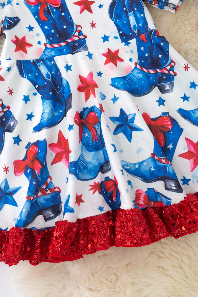 American cowgirl boot printed dress.
