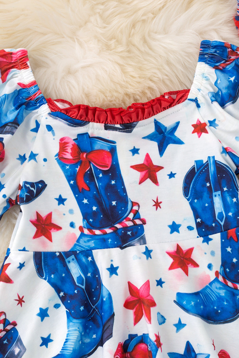 American cowgirl boot printed dress.