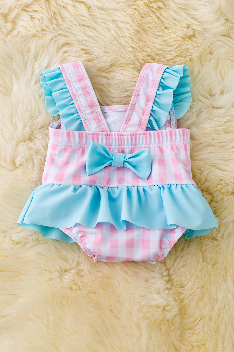 Super Cute gingham/character printed baby swimsuit. SWG50157