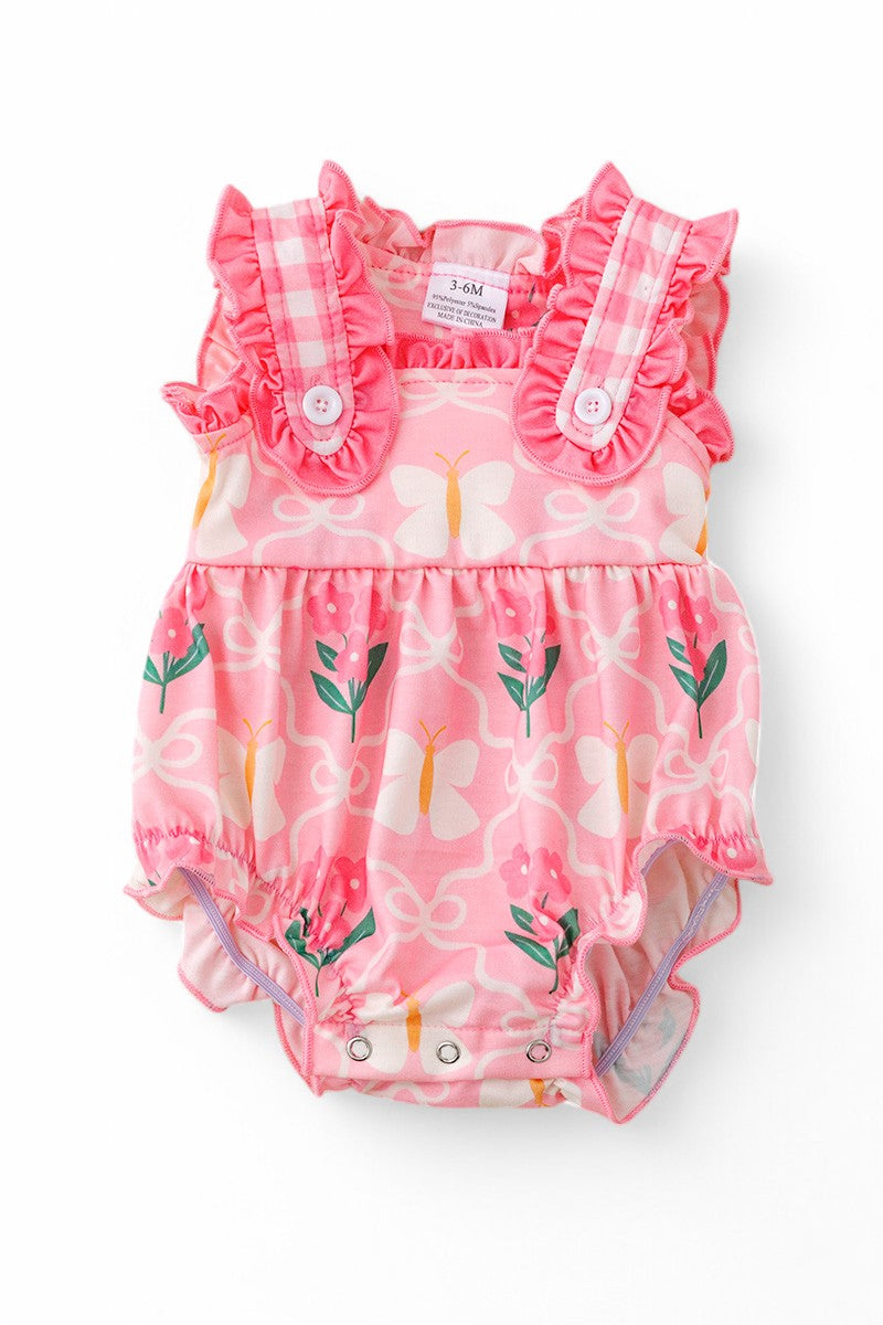 Butterflies & flower printed baby onesie with snaps.