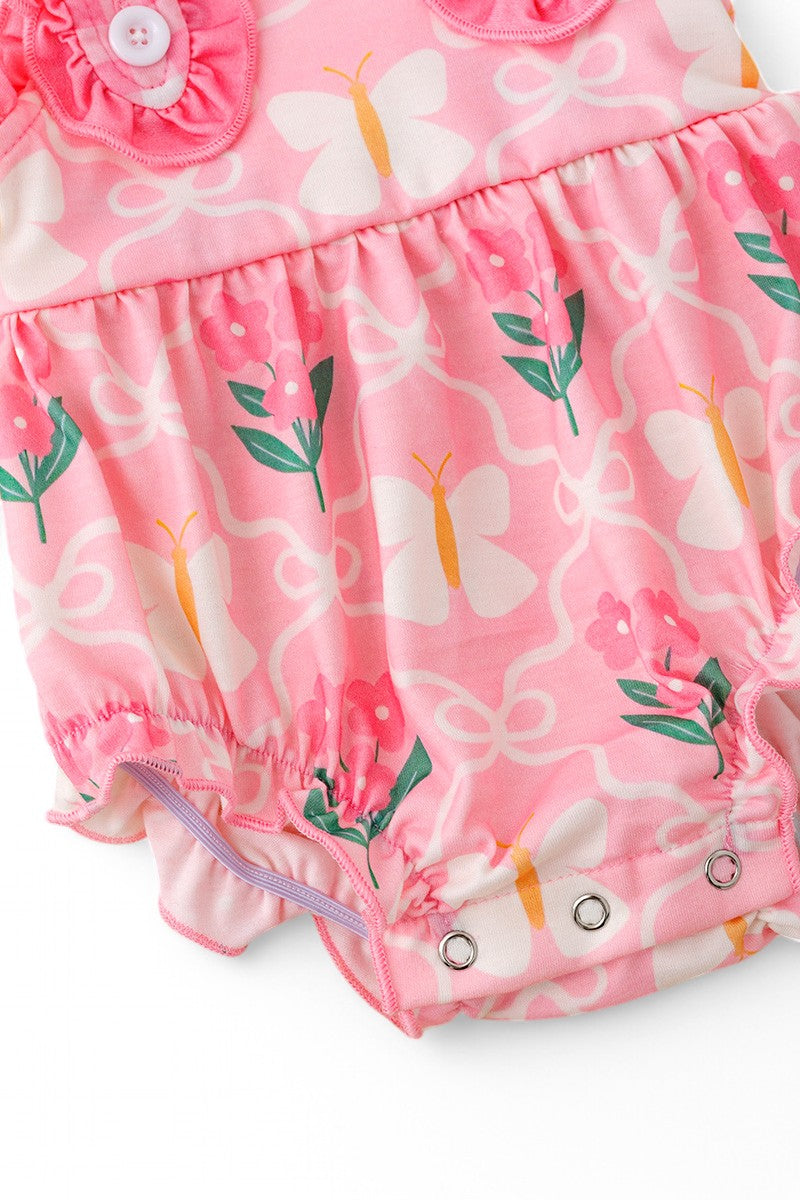 Butterflies & flower printed baby onesie with snaps.