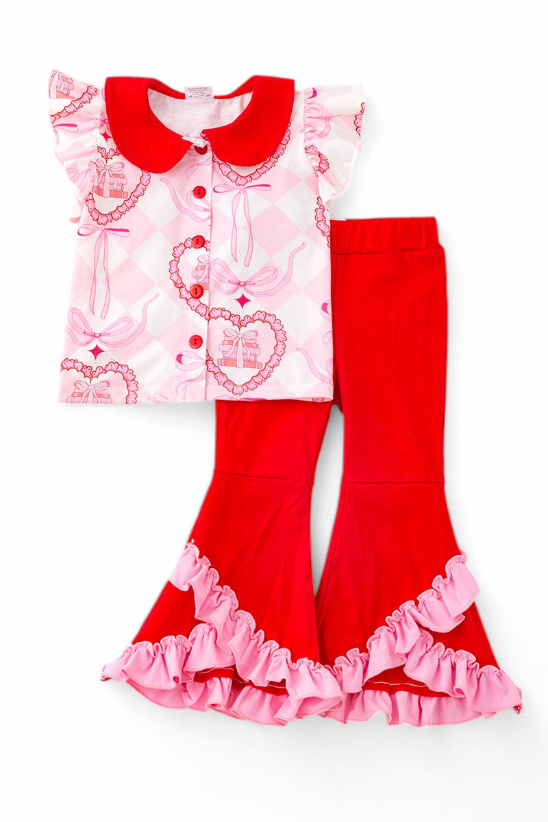 Red & pink contrast-back to school 2 piece set.