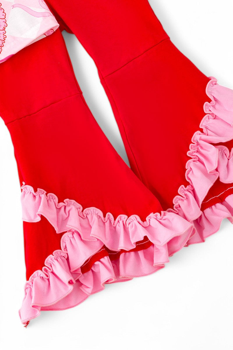 Red & pink contrast-back to school 2 piece set.