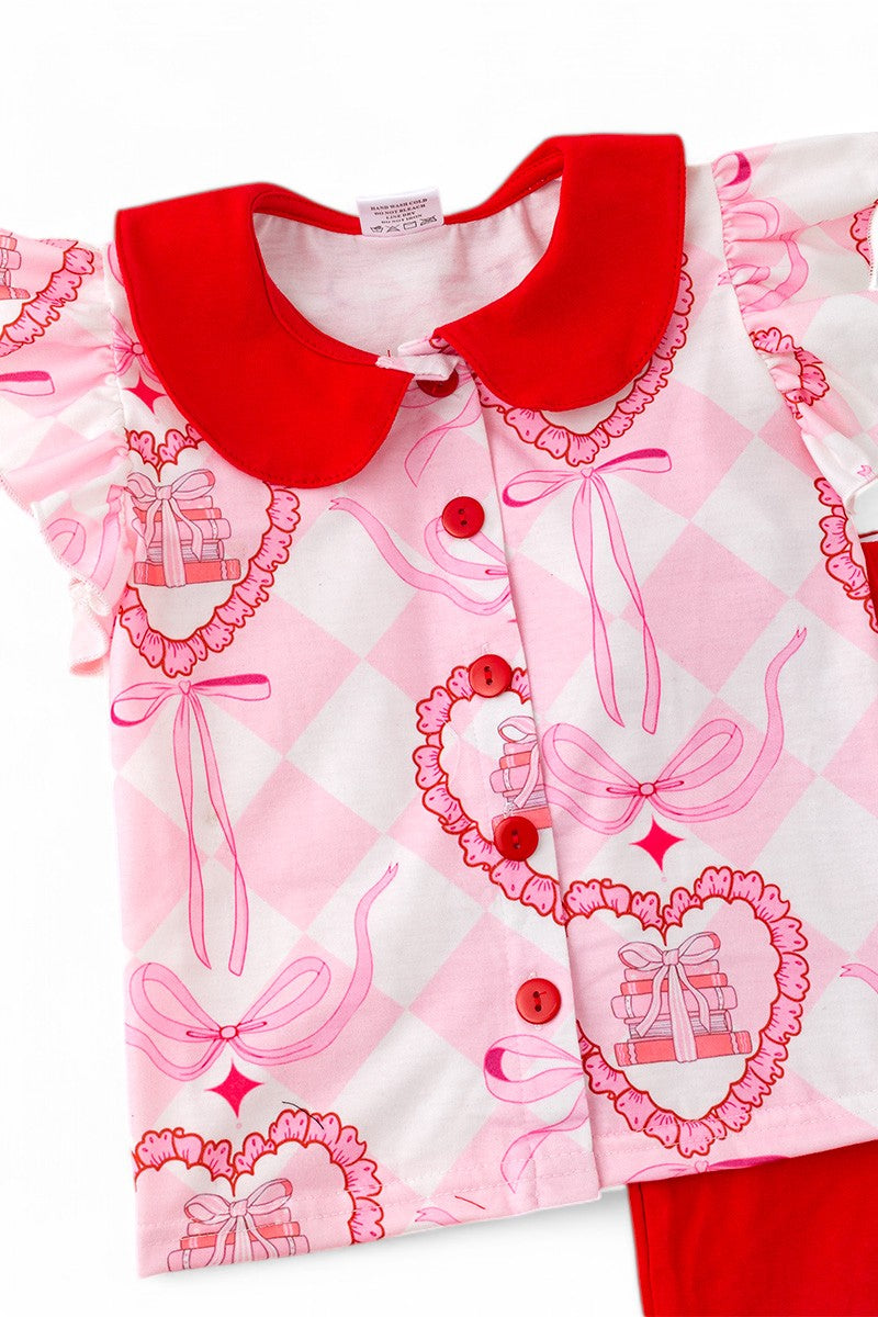Red & pink contrast-back to school 2 piece set.
