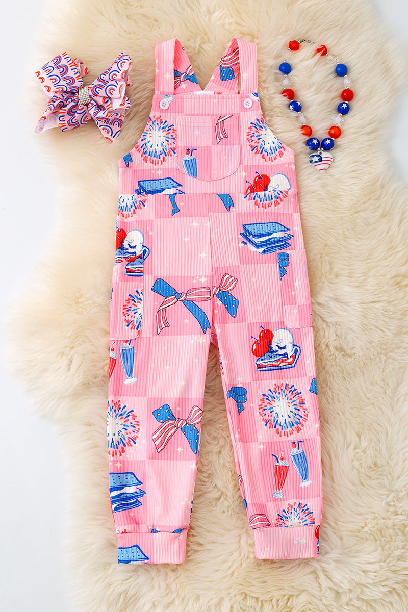 Pink patriotic girls jumpsuit. PNG50111