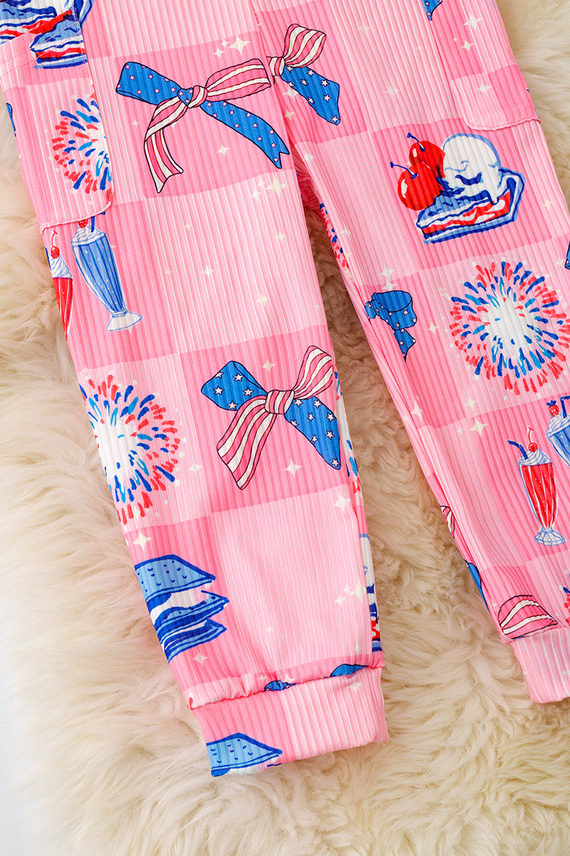Pink patriotic girls jumpsuit. PNG50111