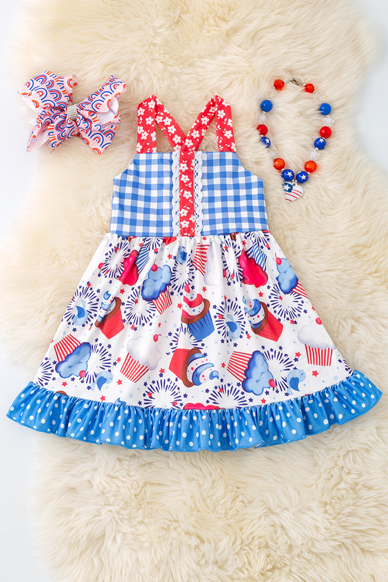 Cup cake gingham printed girls dress. DRG50992