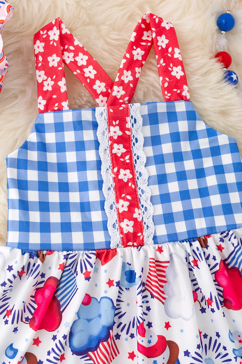 Cup cake gingham printed girls dress. DRG50992