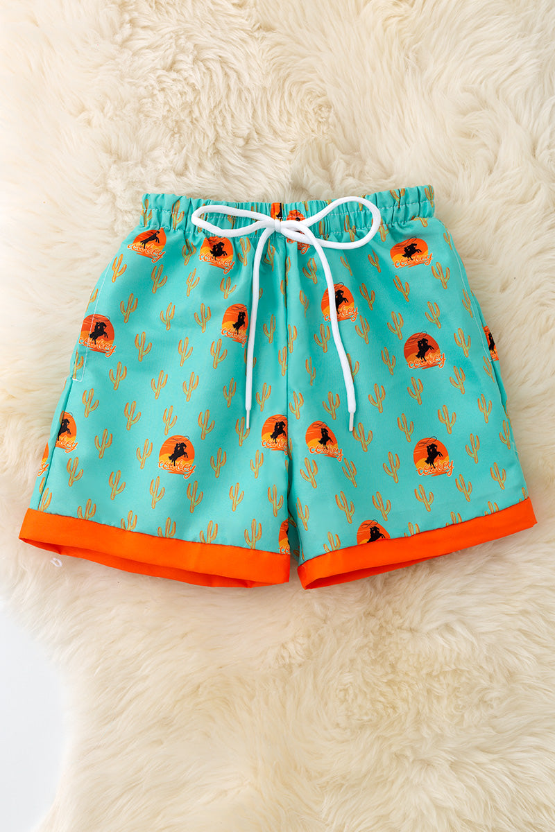 Mint & Orange western printed boys trunks.
