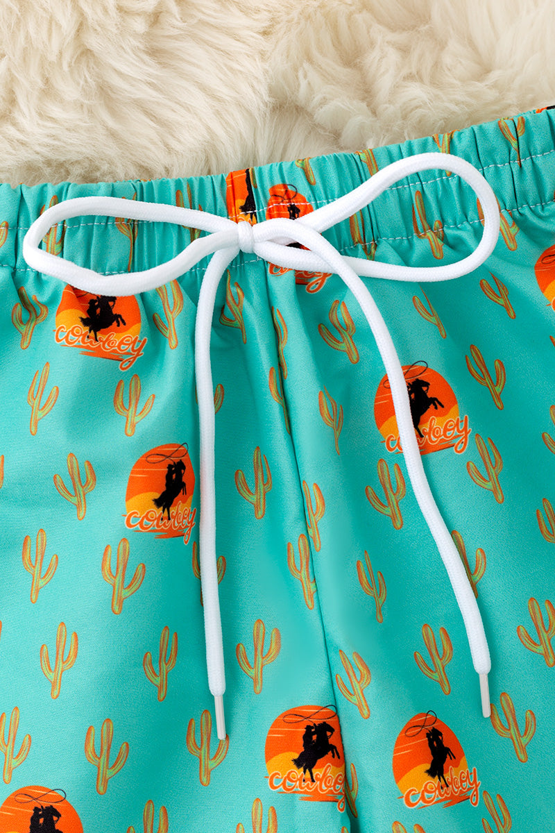 Mint & Orange western printed boys trunks.