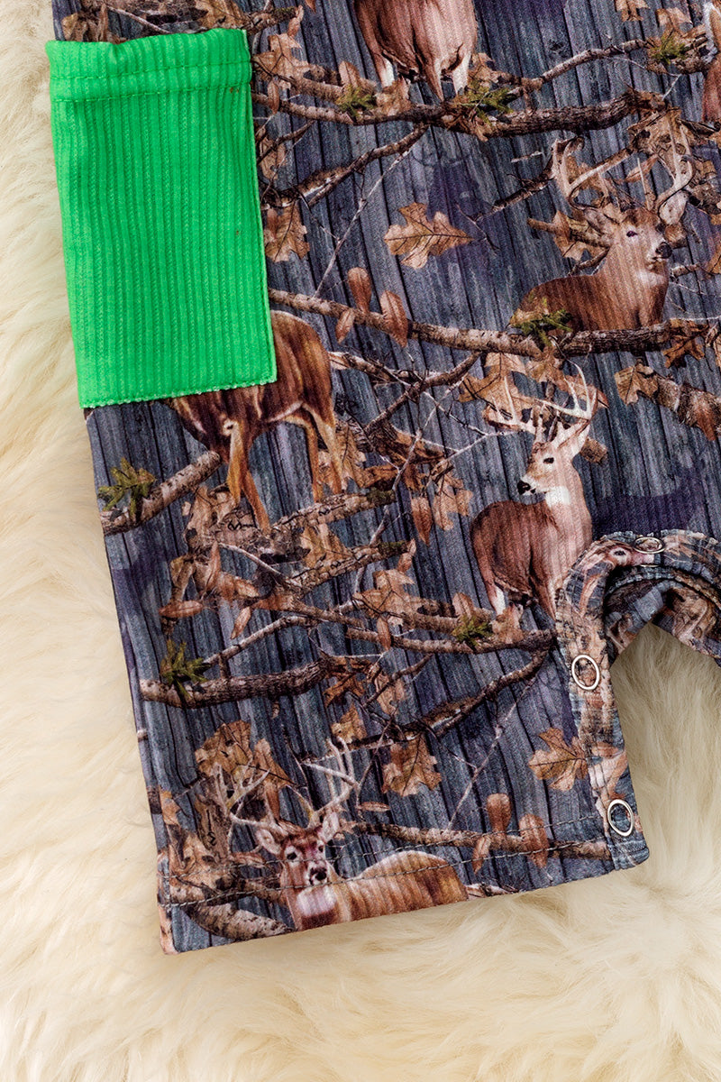 Deer Hunt" Side pocket boys baby romper. RPB50270