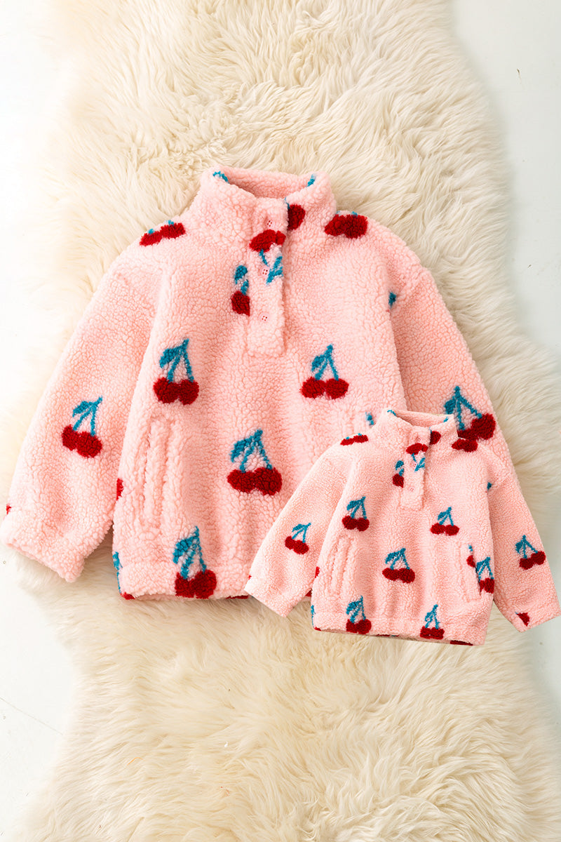 Women cherry printed printed pullover sweater.