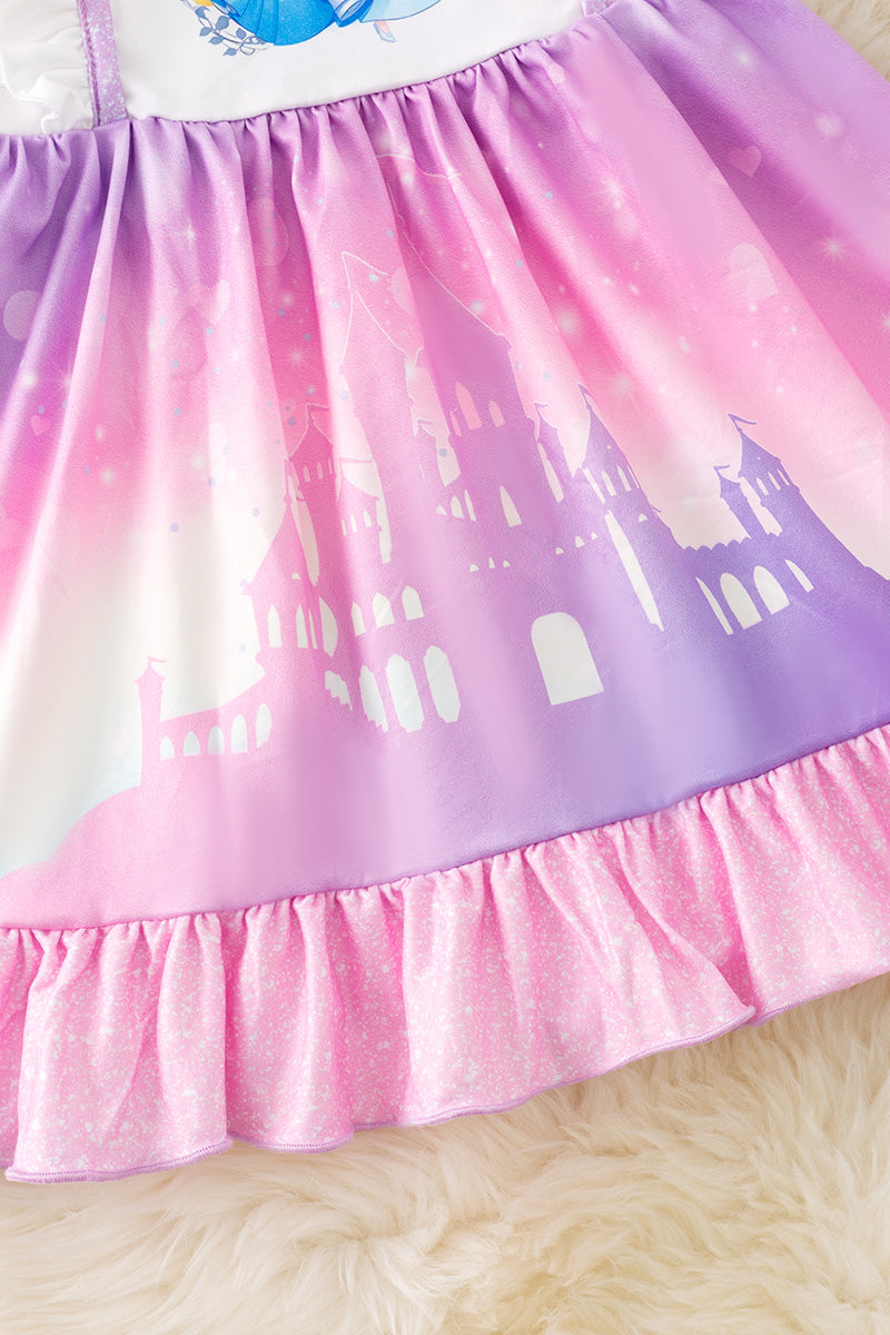 Tie dye castle printed theme ruffle dress.