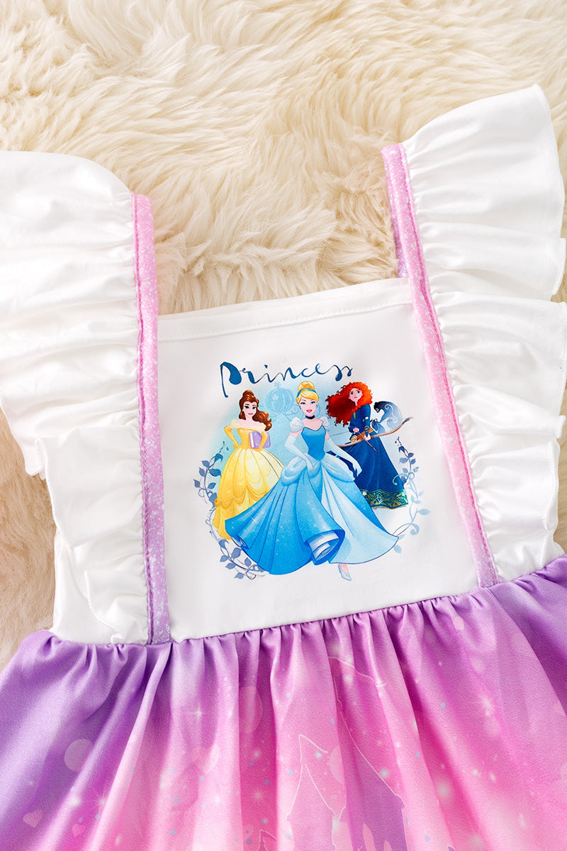 Tie dye castle printed theme ruffle dress.