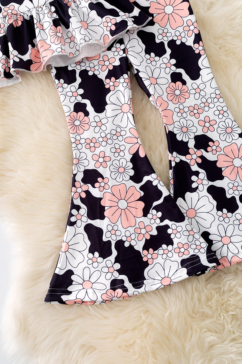 Floral black, white & pink girls 2 piece set. OFG50880