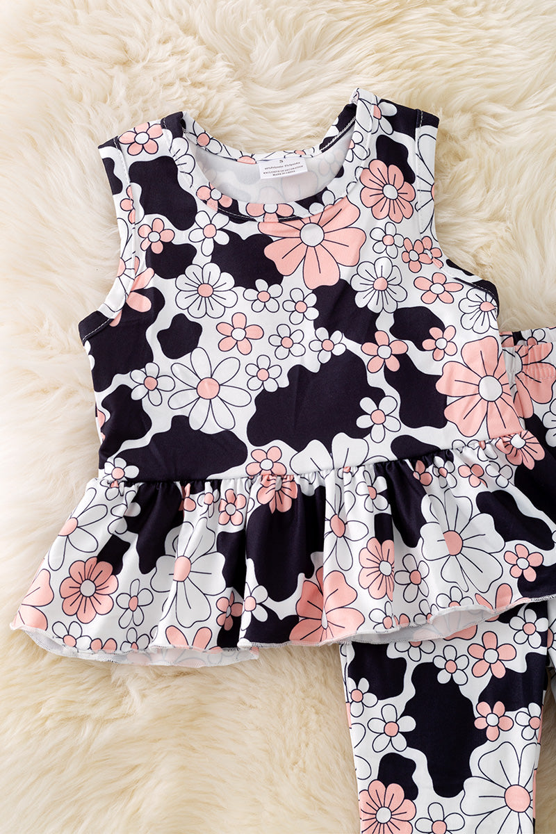 Floral black, white & pink girls 2 piece set. OFG50880