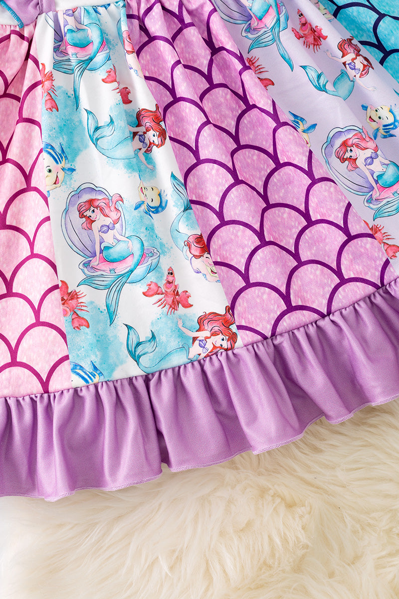 Cute colorful mermaid character printed dress.