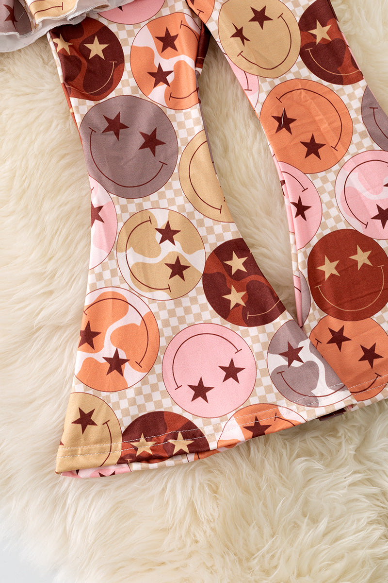 Emoji checkered printed girls tank top & pants. OFG50882
