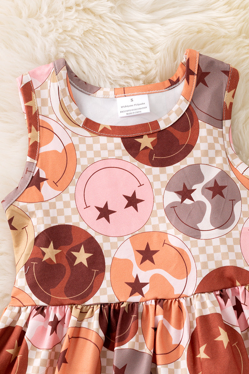 Emoji checkered printed girls tank top & pants. OFG50882