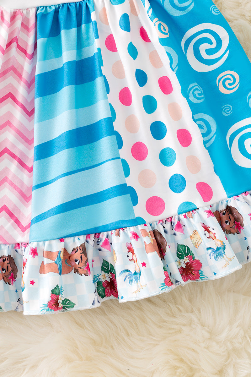 M*oana themed character printed girls ruffle dress.