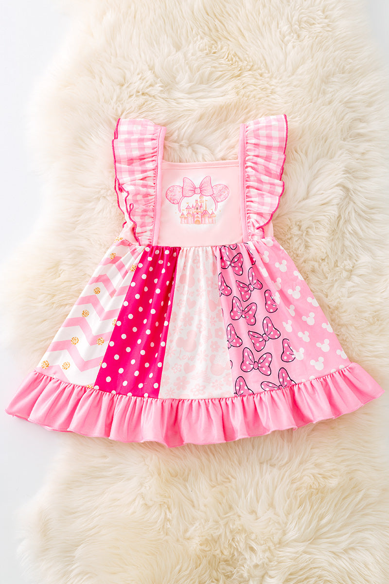 Multi-Color character block printed girls dress-