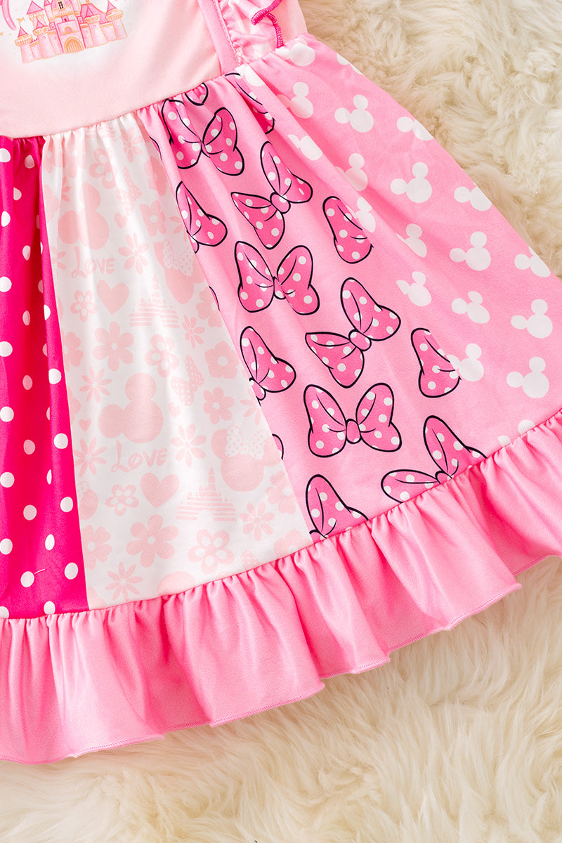 Multi-Color character block printed girls dress-