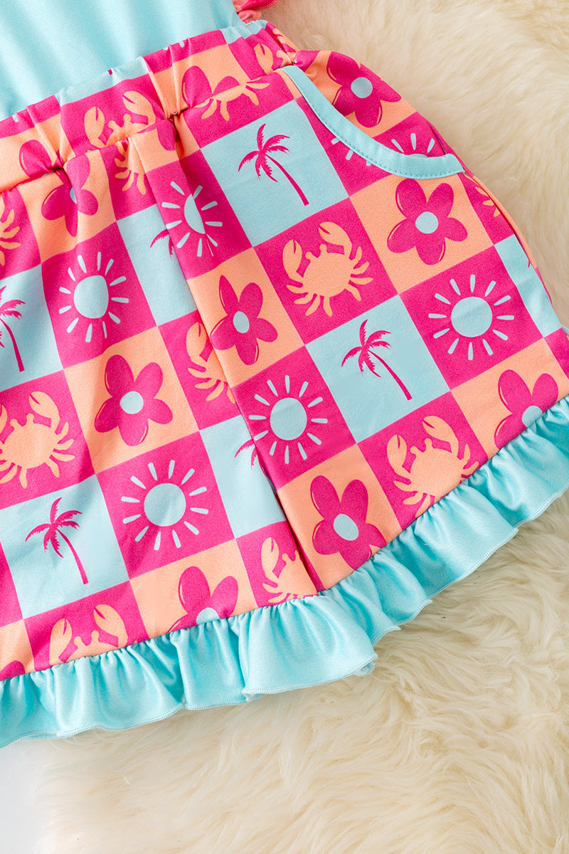 Summer Crab girls printed romper w/open back. PNG50172