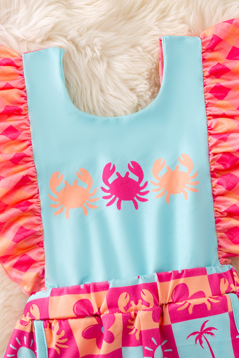 Summer Crab girls printed romper w/open back. PNG50172