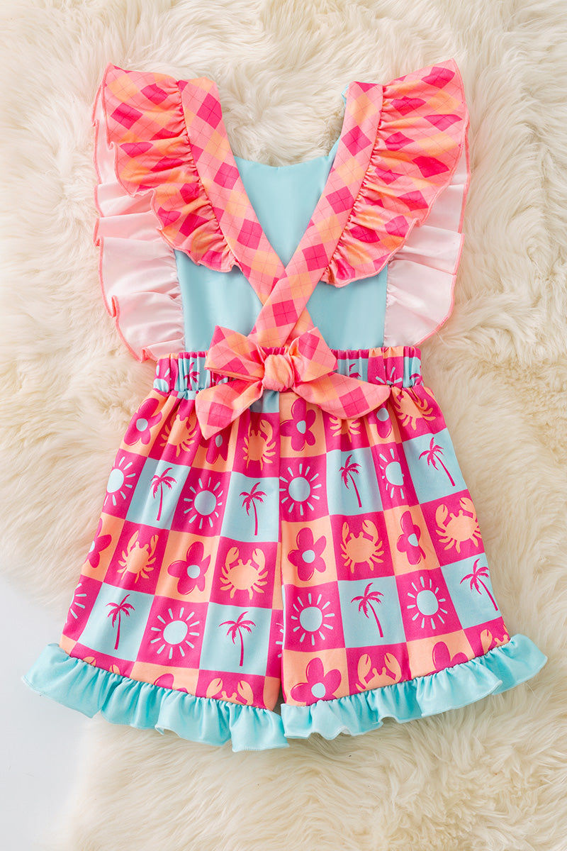 Summer Crab girls printed romper w/open back. PNG50172