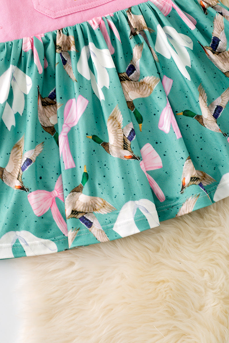 Coquette Duck printed girls overall dress. DRG51215