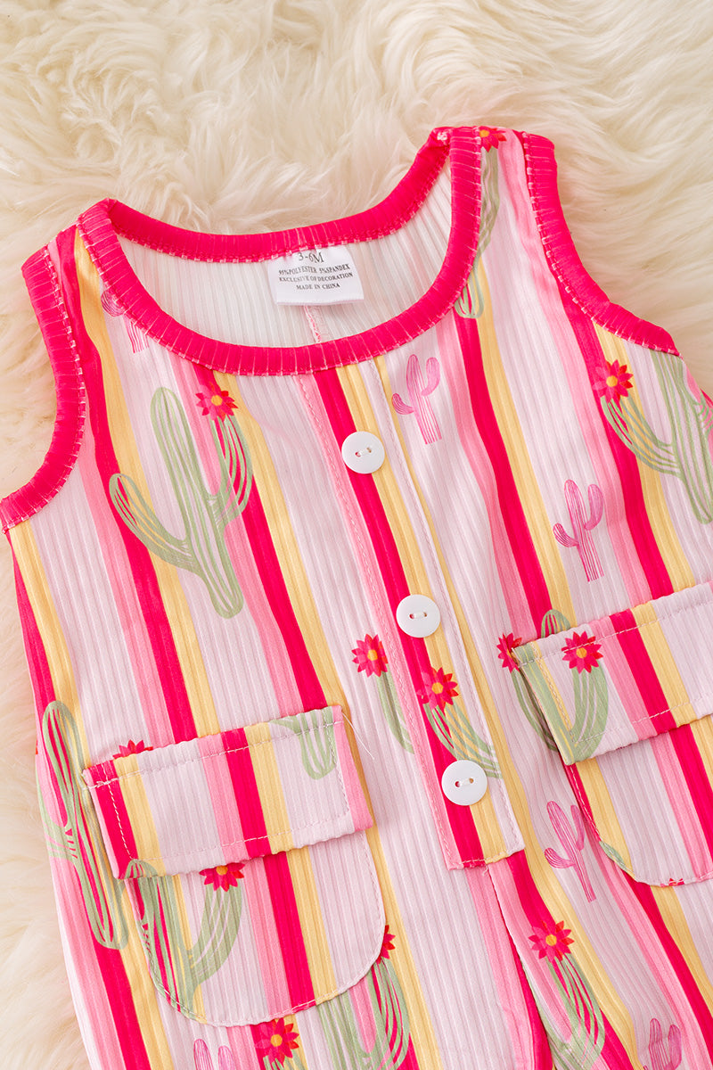 Cactus printed girls baby romper w/front pockets. RPB50289