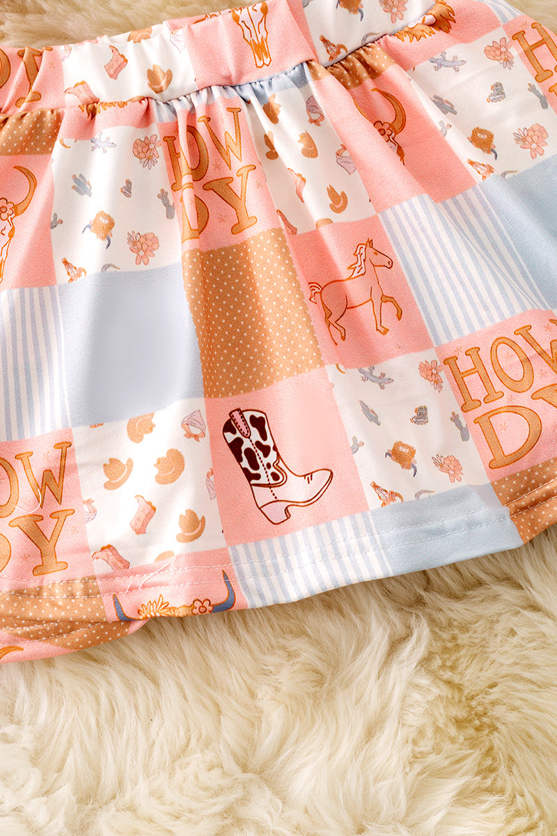 "Howdy" Western printed girls skort set. OFG50889