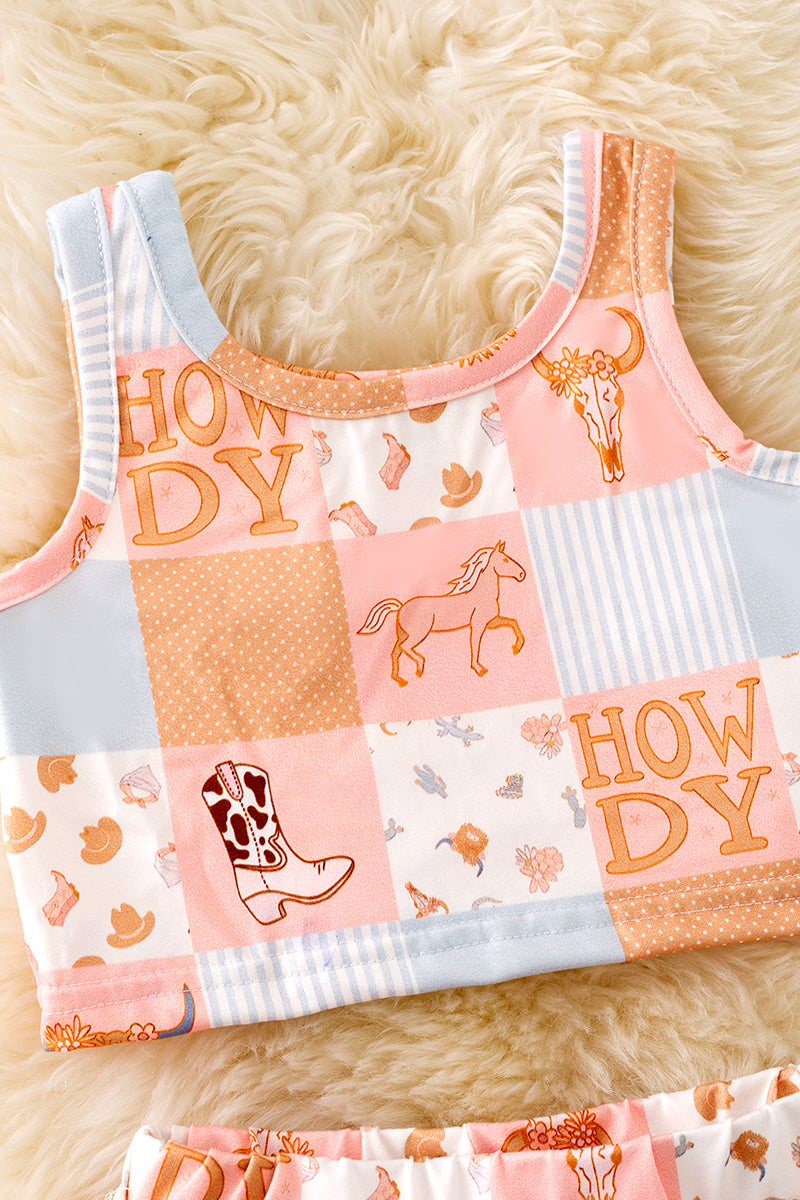 "Howdy" Western printed girls skort set. OFG50889
