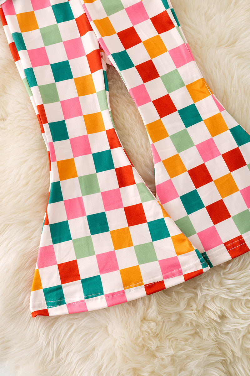 Cowgirl boots & checker printed bottoms 2 piece set.